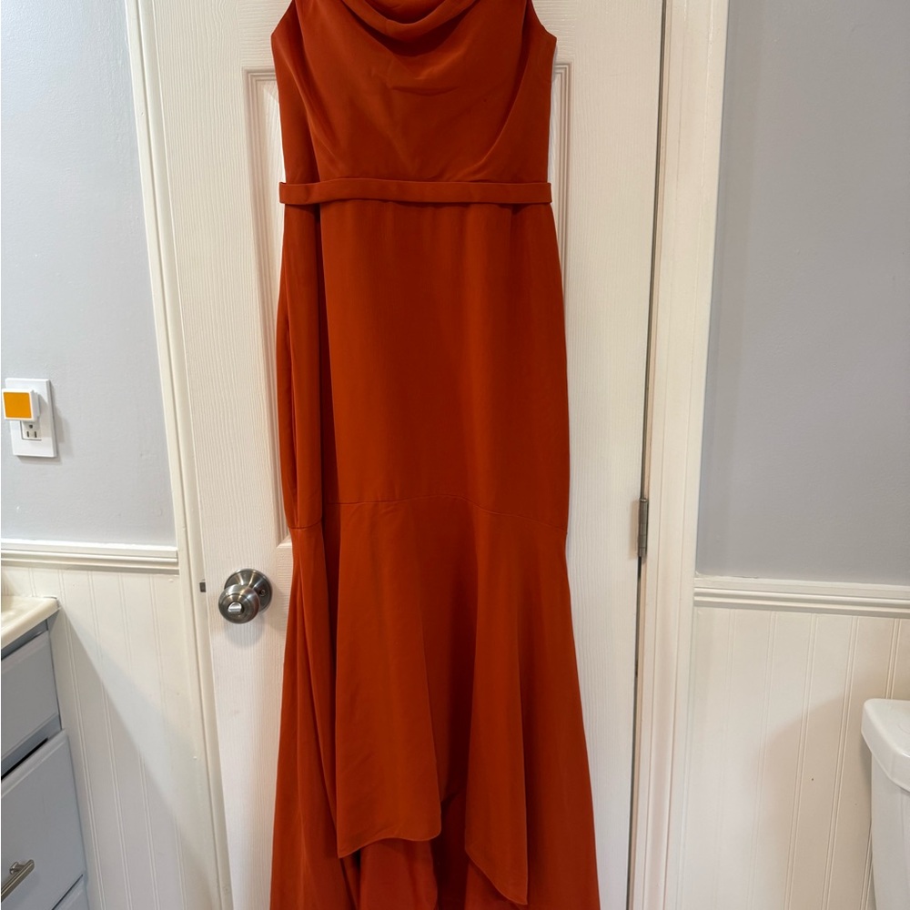 Azazie Summer Rust Orange Sleeveless High-Low Gown